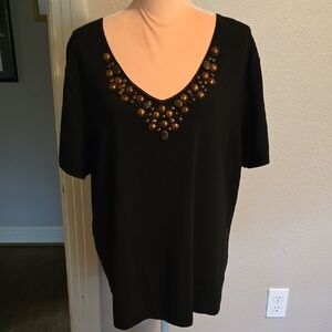 cable & gauge Black Blouse With Beaded Collar Size 3X